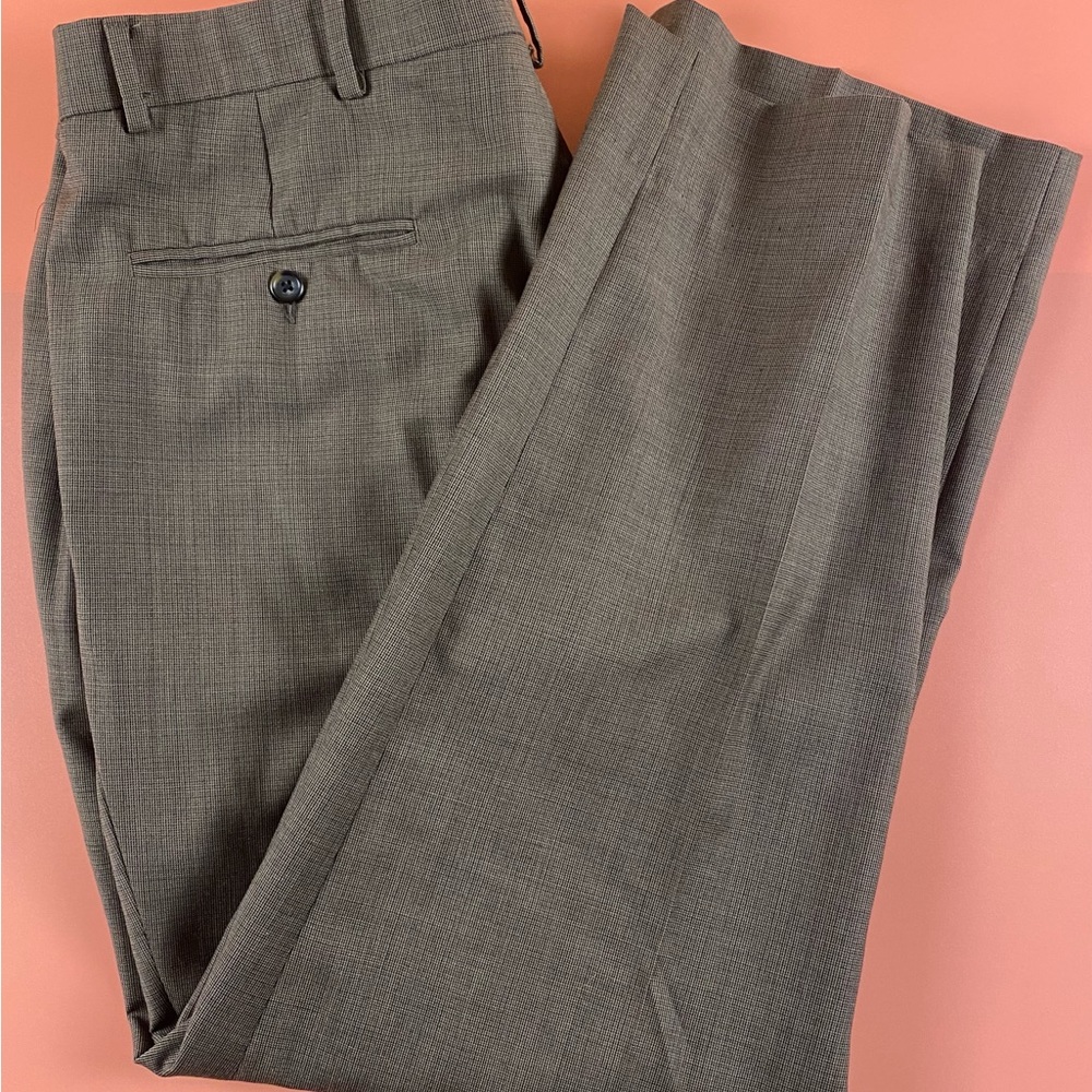 Nautica | Men’s Pleated 100% Wool Brown/Black Dress Pants | Size 38X32